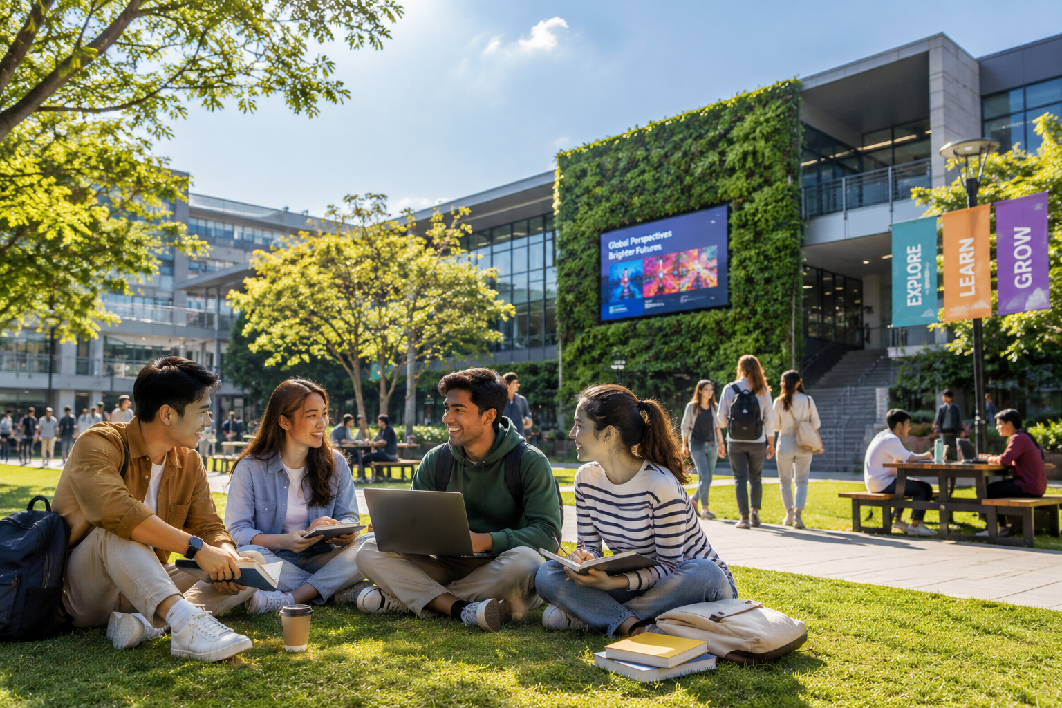 A campus building exterior, illustrative